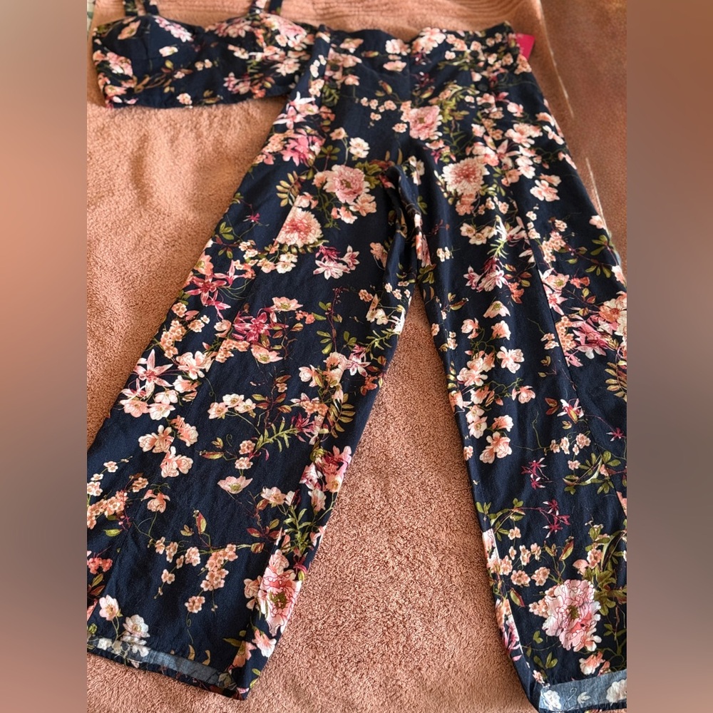 Xhilaration Blue and Pink Floral Jumpsuit Versatile Design